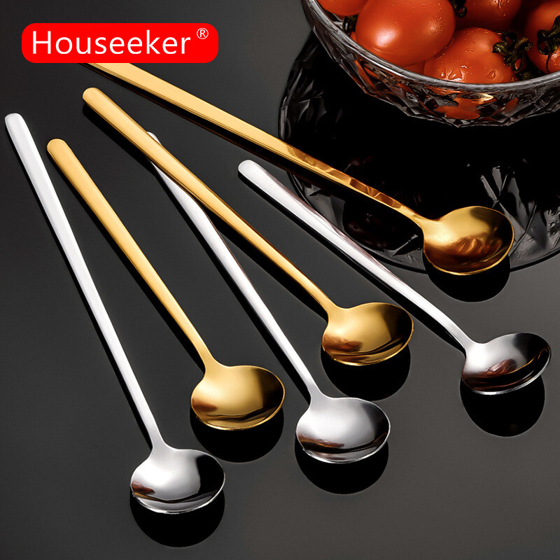 New Stainless Steel Round Spoon Home Summer Fruit Ice Cream Coffee Spoons