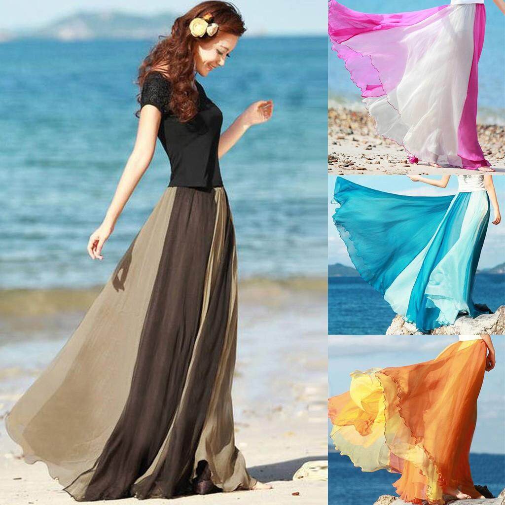 Chân Váy Co Giãn Chân Váy Gia Đình Di Động Chân Váy Phối Bohemian Voan Tròn Thời Trang Cho Nữ Chân Váy Màu Chảy Chân Váy Cạp Cao