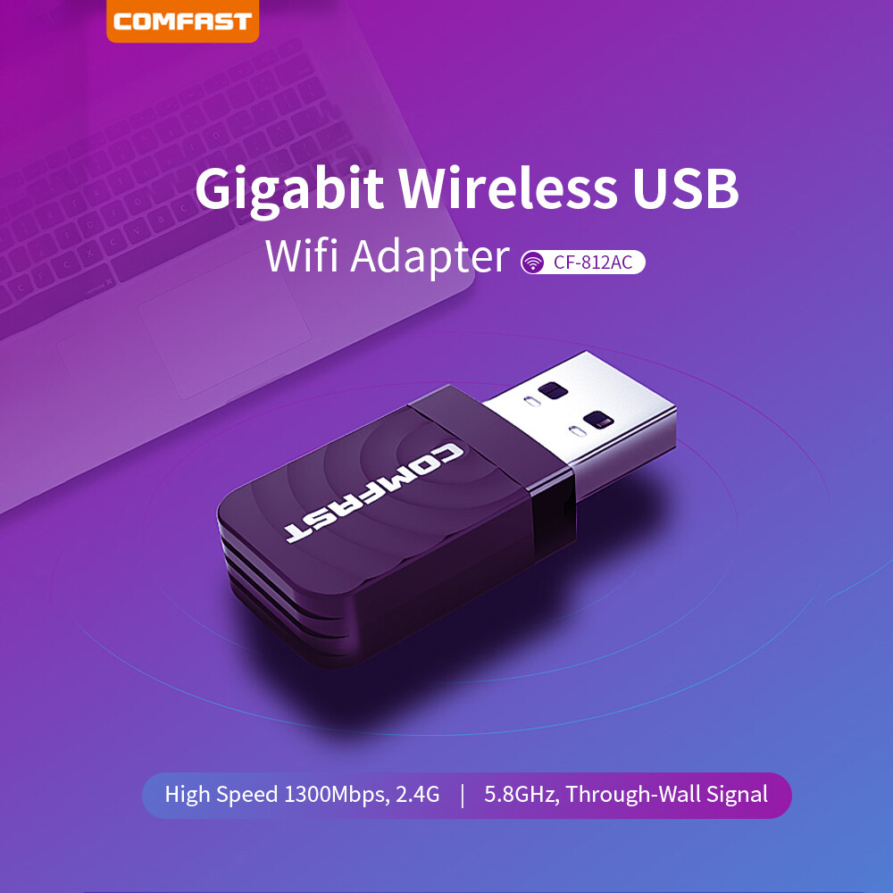 COMFAST CF-812AC Bộ Chuyển Đổi USB Wifi Không Dây Gigabit, Bộ Chuyển Đổi Wi-fi AC 1300Mbps Ăng Ten Card Mạng 2.4G 5.8GHz Đầu Thu Mạng Lan Wi-Fi PC