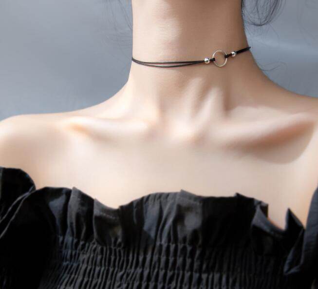 100% 925 Sterling Bạc đồ trang sức tinh xảo đôi ngắn vòng cổ dây đeo ôm sát cổ hạt may mắn vòng tròn hở mặt dây chuyền x1653