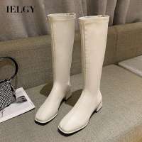 IELGY womens plus size long barrel back zipper chunky heel rider boots