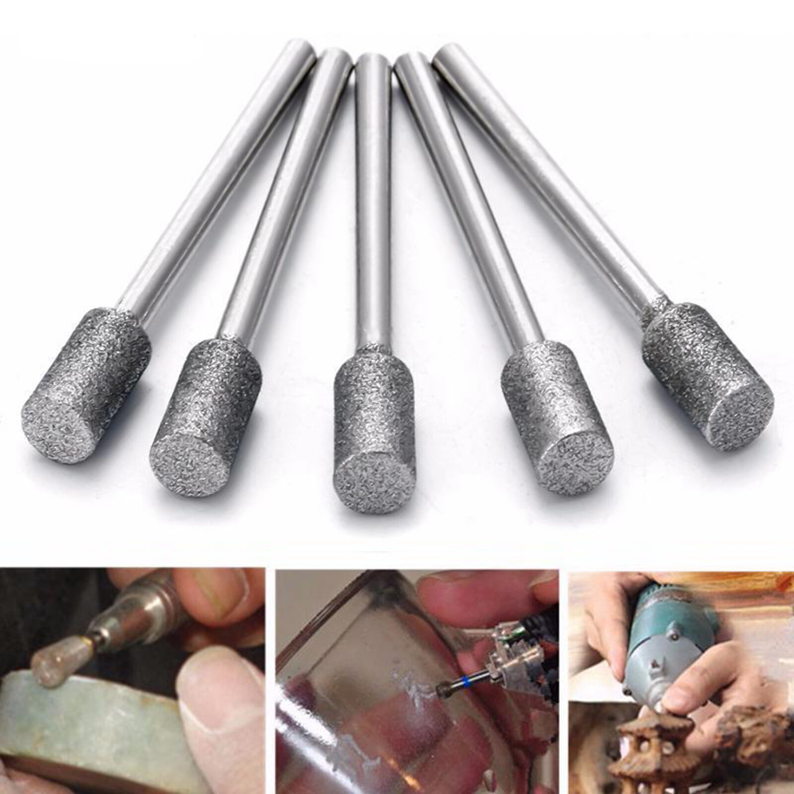 5 cái dụng cụ mài cưa xích kim cương giũa đá mài lưỡi cưa xích hình trụ tráng lưỡi mài dụng cụ mài khắc