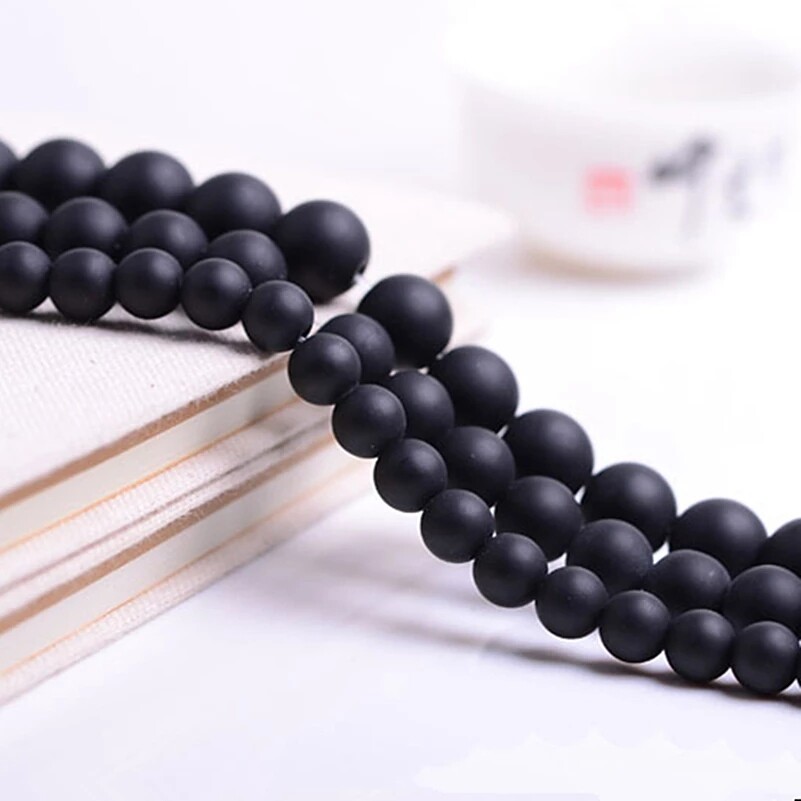 1 Sợi Lô Hạt Cườm Thủy Tinh Màu Đen Mờ Tự Nhiên 4 6 8 10 12Mm Hạt Cườm Rời Tròn Để Làm Trang Sức Vòng Tay Tự Làm