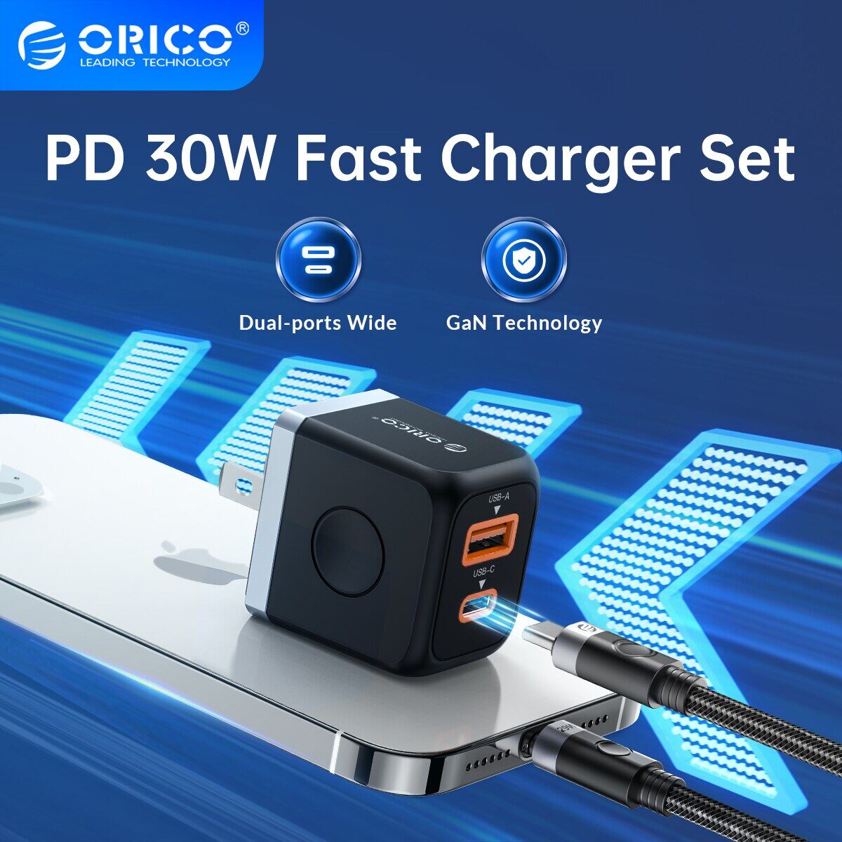 Orico bộ sạc pd 30w cáp usb c bộ sạc nhanh 2.4a sạc nhanh dây cho iphone ipad bộ type-c bộ cáp phích cắm chuẩn mỹ