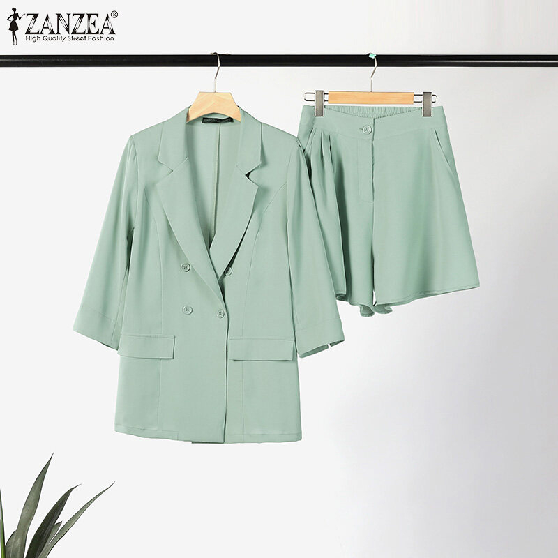 ZANZEA Korean Style Women's 2PCS Suits Formal Office Long Sleeve Lapel  Blazer Straight Loose Pants Sets #11