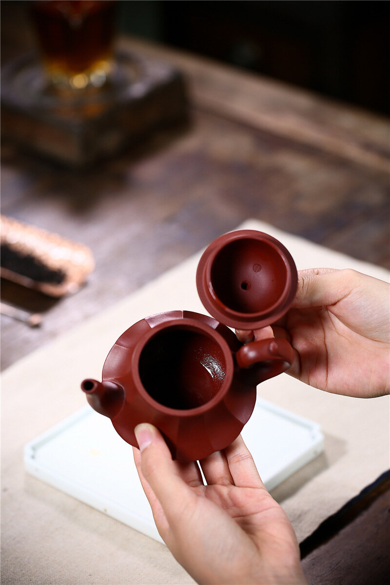 Ấm Trà Đất Sét Nghi Hưng Zi 200Ml Ấm Trà Gốm Tráng Men Màu Đỏ Sẫm Đèn Hoa Sen Nồi Đất Sét Tách Trà KungFu Trung Quốc Dụng Cụ Pha Trà Bộ Trà, 紫砂壺 FCH302