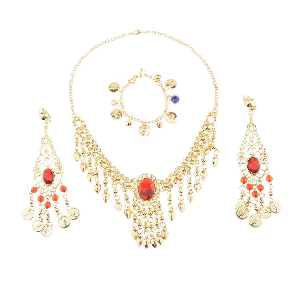 Baoblaze india dance belly dance jewelry diamante necklace ,earrings