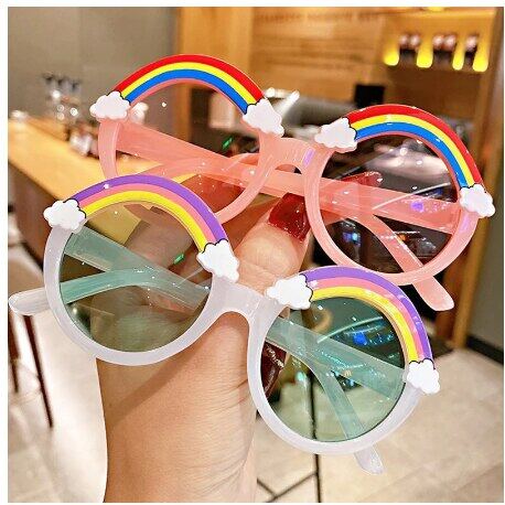 เด็กแว่นกันแดดทรงกลมเด็ก Rainbow แว่นตากันแดดเด็ก Shades แว่นตาที่มีสีสันเด็กสีม่วงแว่นตาน่ารัก UV400ขายส่ง