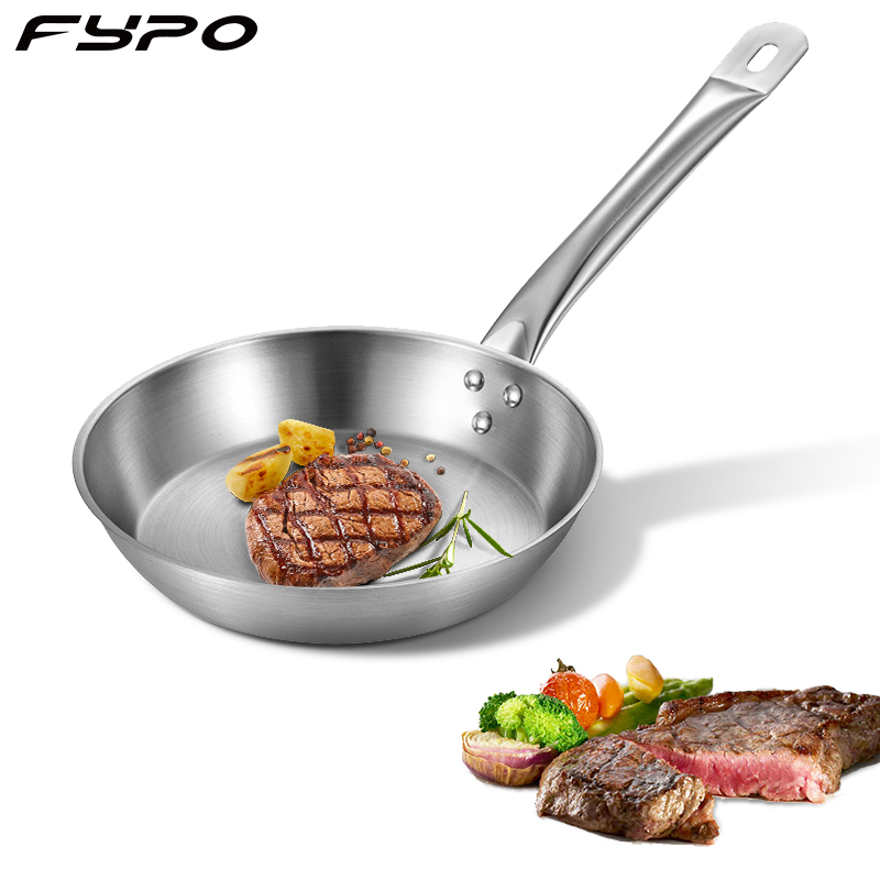 Fypo Stainless Steel Flat Pot Composite Bottom 26/28/30cm Frying Pan Non-stick Steak Egg Pan Gas Induction Cooker Roast Skillet Kitchen Cookware ราคา 799 บาท*ส่งฟรี
