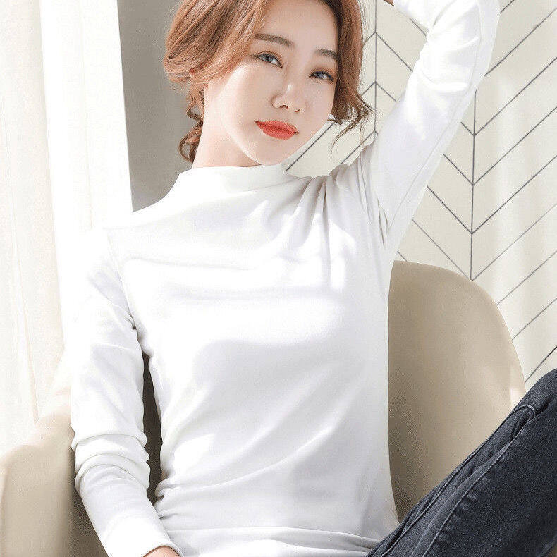 Áo Thun Nhung Đức Hai Mặt Thoải Mái Cho Nữ Áo Ấm Nửa Cổ Lọ Mùa Thu Đông Áo Thun Ôm Sát Đa Năng Màu Trơn