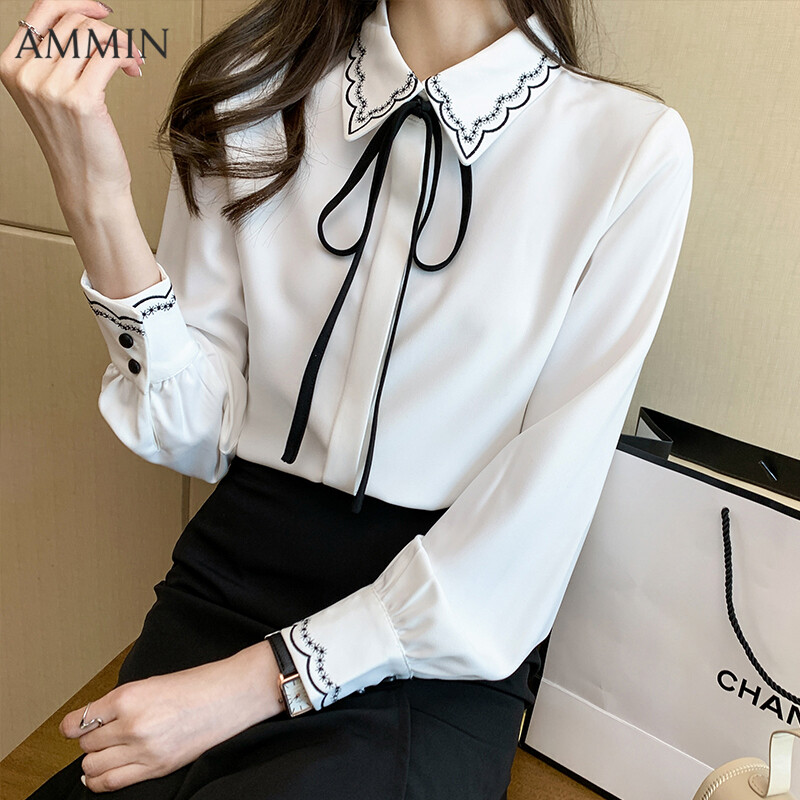 Áo voan ammin cho nữ mới lady ribbon ribbon thời trang áo tay dài áo blouse nữ