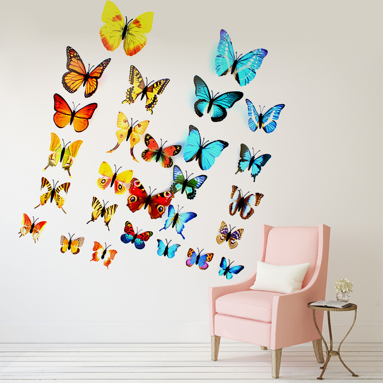 Khuyến Mãi 48 Cái Dán Tường 3D Đề Can Bướm DIY Trang Trí Nhà Nghệ Thuật Tường (Nhiều Màu)