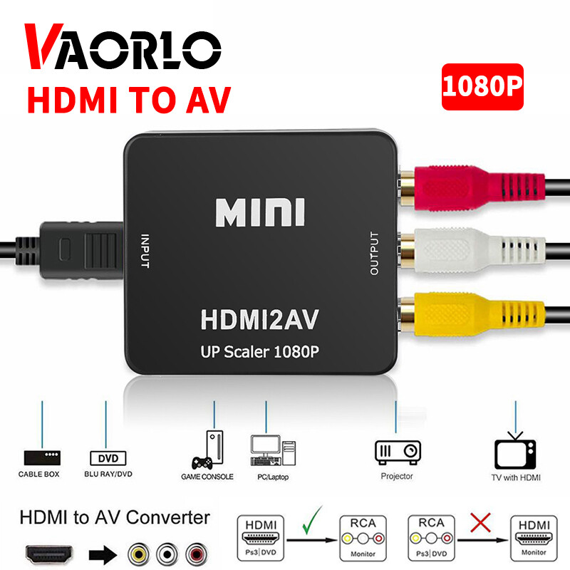 VAORLO HDMI Để AV RCA Bộ Chuyển Đổi CVBS Chuyển Đổi 1080P Nhỏ Gọn Độ Nét Cao HDMI2AV Video Converter Với Chuyển Đổi PAL NTSC Cho TVBox Máy Chiếu PC DVD VCR PS3 Máy Tính Xách Tay