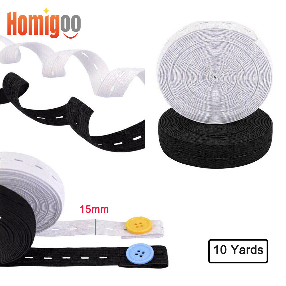 Homigoo - 10 Yards Dây Chun Phẳng Rộng 15Mm Có Nút Lỗ Dây Chun Cho May Quần Áo Tự Làm Phụ Kiện Dây Đai