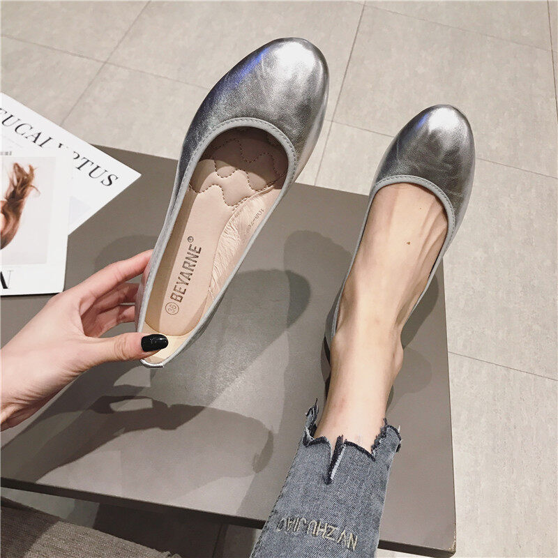 Spring silver flat shoes women s round toe soft sole shoes women s soft