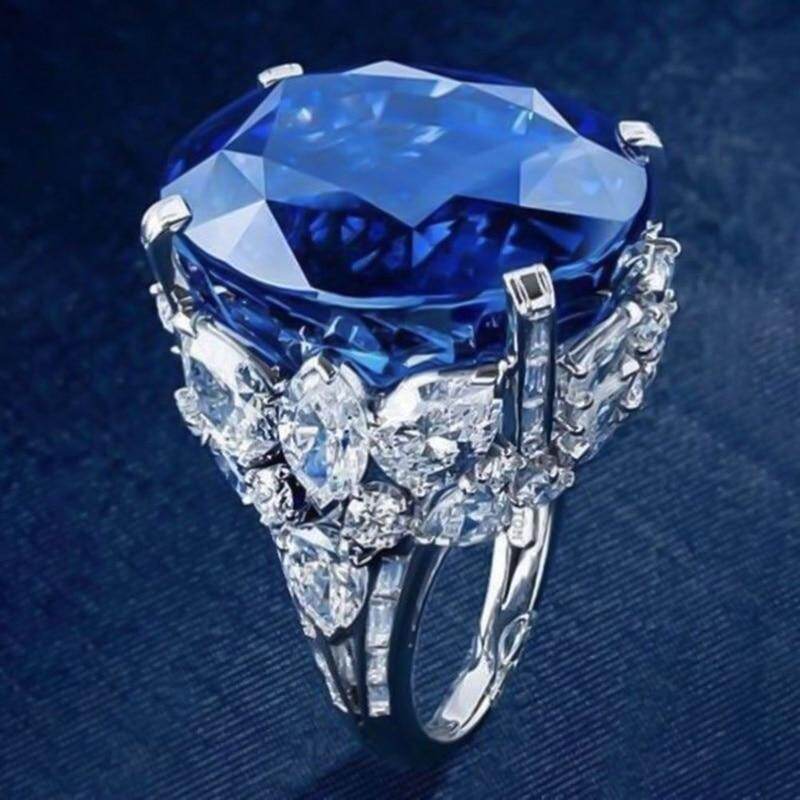 Nhẫn Dự Tiệc Hoàng Gia Retro Pha Lê Kim Cương Giả Đá Quý Xanh Đậm Nữ/Nhẫn Đính Hôn Nam Sinh Nhật/Quà Tặng