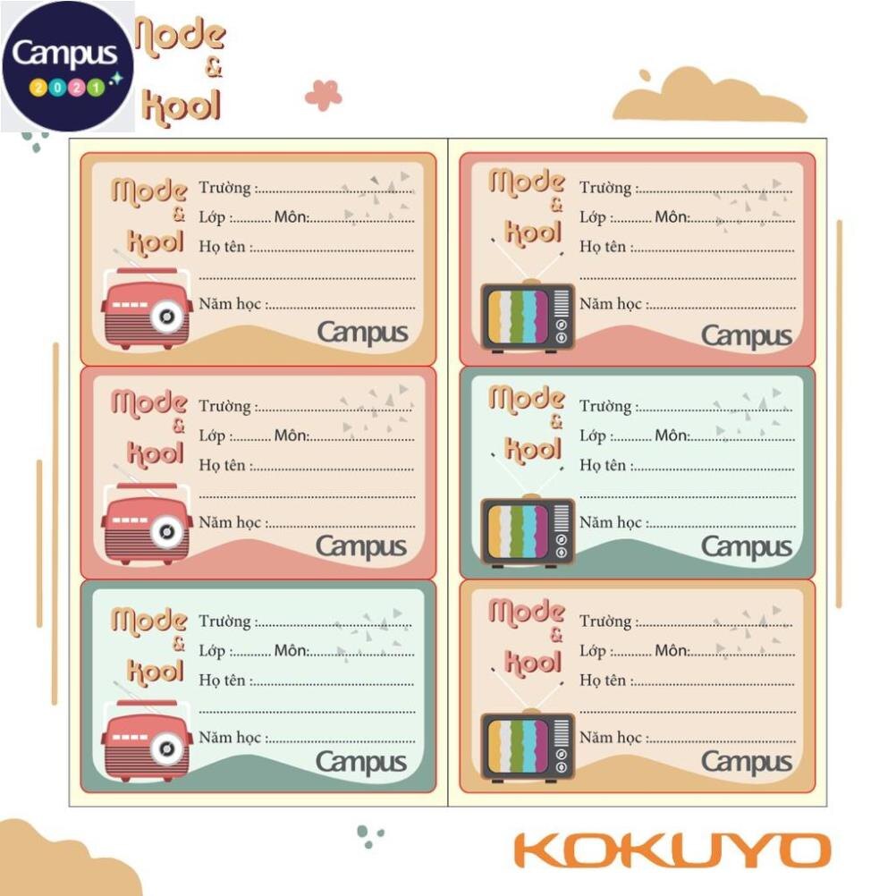 Bịch 18 nhãn vở học sinh campus mode&kool