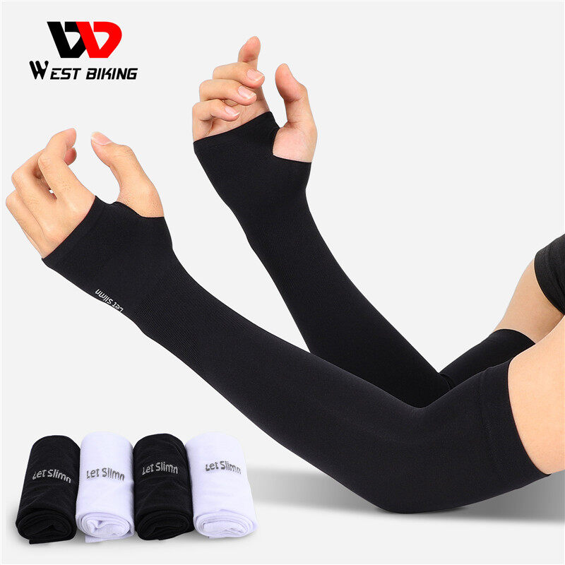 WEST BIKING Arm Sleeves For Men Women Sun Protection Finger Sleeve Gaming Sport Cycling Fitness Running Arm Cover Gym Equipment Ice Silk Breathable Arm Sleeves ราคา 32 บาท*ส่งฟรี