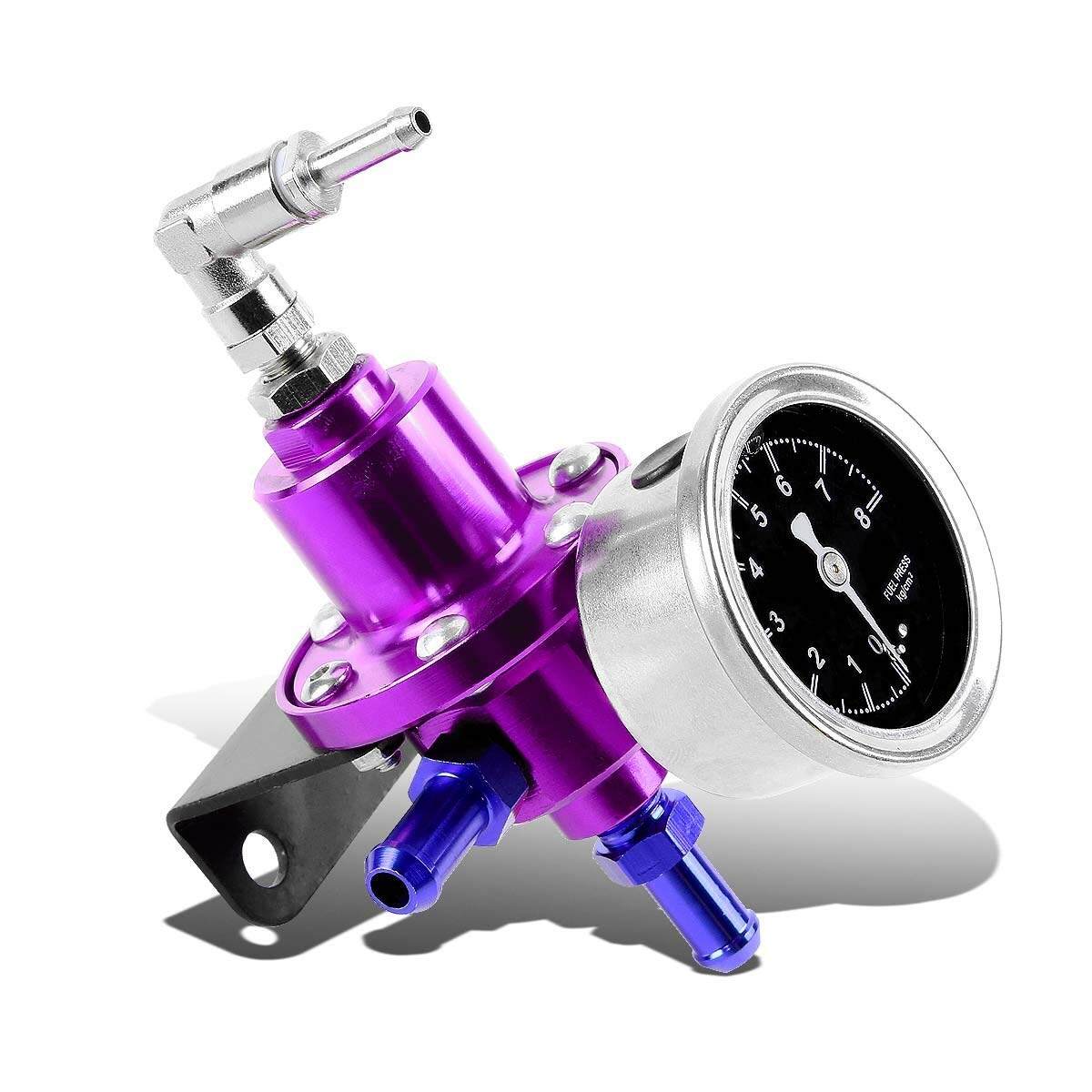 Bộ Điều Chỉnh Áp Suất Nhiên Liệu Nhôm Có Thể Điều Chỉnh 160psi + Đồng Hồ Đo Có Dầu (Màu Tím)