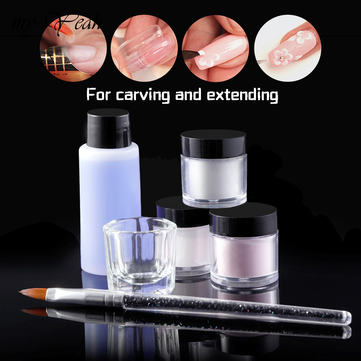Myyeah 6 Cái/bộ Bột Lỏng Acrylic Nail Nghệ Thuật Kit, Cọ Vẽ Móng Tay Bộ Dụng Cụ Làm Móng Kéo Dài Cốc Đựng Đồ