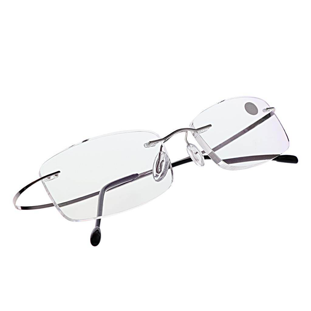 +1.50 Ultralight Titanium Rimless Rectangular Glasses Spectacles Eyeglass Frame Eyewear(Silver) - intl