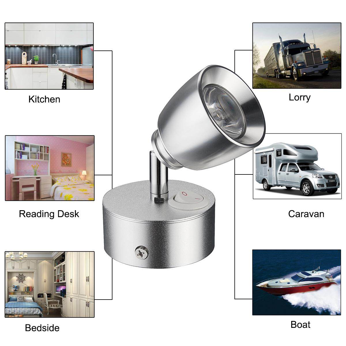 Generic 12v LED Wall Spotlight Reading Light Caravan/Boat 3W Cabin