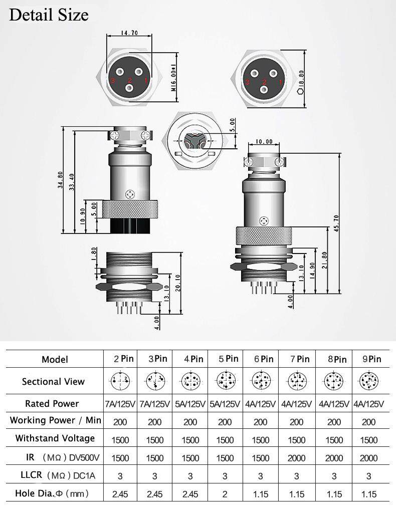 Generic 1set GX16 8 Pin Male And Female Diameter 16mm Wire Panel