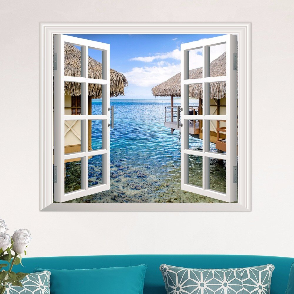 Generic Vinyl 3D Artificial Window View DIY Wall Decals Sea View Room