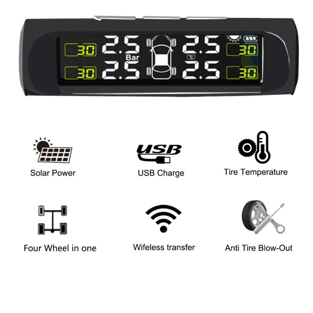 Ezonetronics Universal พลังงานแสงอาทิตย์ TPMS, การตรวจสอบแรงดันยางรถยนต์ 4 DIY ภายนอกภายนอกเซนเซอร์ (0-6.8Bar/0-99Psi), real - time แสดง 4 ความดันและอุณหภูมิ Ezonetronics Universal พลังงานแสงอาทิตย์ TPMS, การตรวจสอบแรงดันยางรถยนต์ 4 DIY ภายนอกภายนอกเซนเซอร์ (0-6.8Bar/0-99Psi), real - time แสดง 4 ความดันและอุณหภูมิ