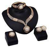 SAGE 5pcs Luxury Banquet Wedding Party Hollow Rhinestone Necklace Bracelet Ring Earrings Set