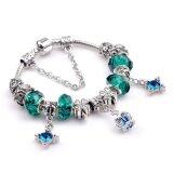 SAGE Just For You European Style Charm Bracelet with Blue Crystal Glass Beads (Green) + FREE Jewelry Gift Box