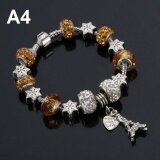 SAGE Just For You European Style Charm Bracelet with Eiffel Tower Dangle (Brown) + FREE Jewelry Gift Box