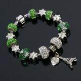 SAGE Just For You European Style Charm Bracelet with Eiffel Tower Dangle (Green) + FREE Jewelry Gift Box