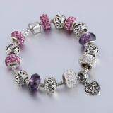 SAGE Just For You European Style Charm Bracelet with Heart Dangles (Purple) + FREE Jewelry Gift Box