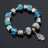 SAGE Just For You European Style Charm Bracelet with Owl & Palm Dangles (Lake Blue) + FREE Jewelry Gift Box
