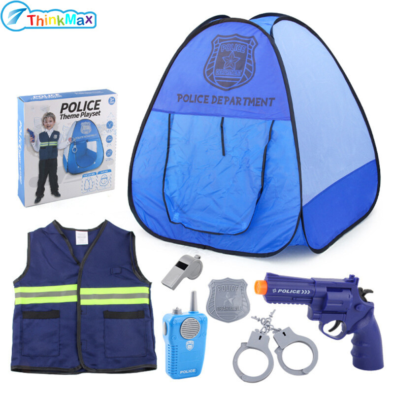 Police Game Toys Walkie-talkie Whistle Police Badge Handcuffs Cosplay