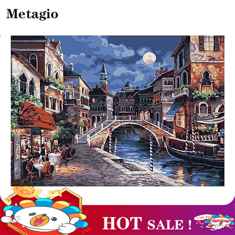 【HOT】Metagio Không Khung Tự Làm Tranh Sơn Dầu Kỹ Thuật Số Vẽ Tay Trang Trí Thị Trấn Bên Hồ