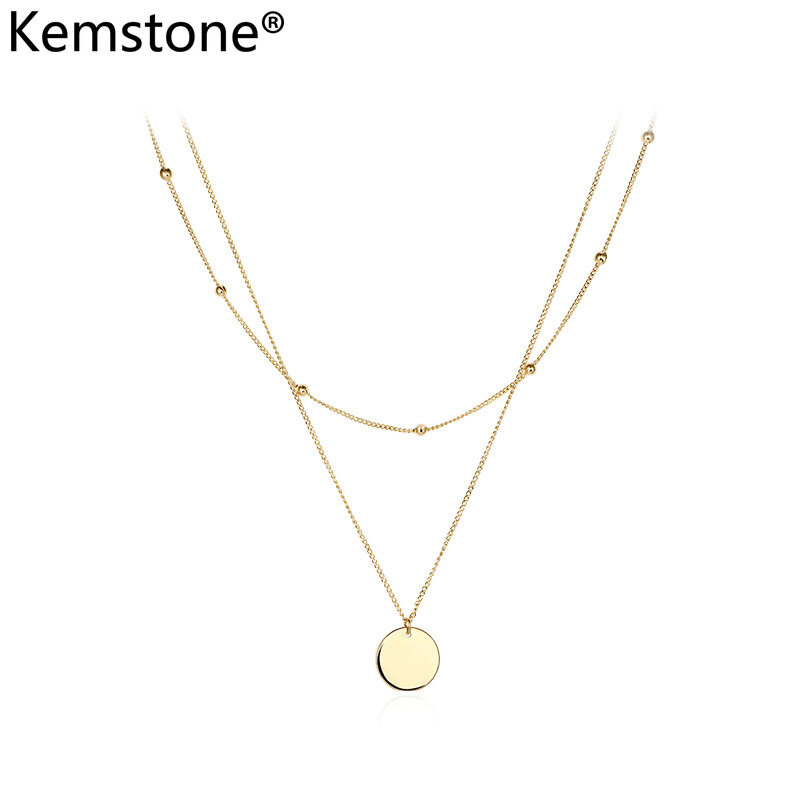 Kemstone Simple Ins Style Gold Plated Round Piece Pendant Double Layers