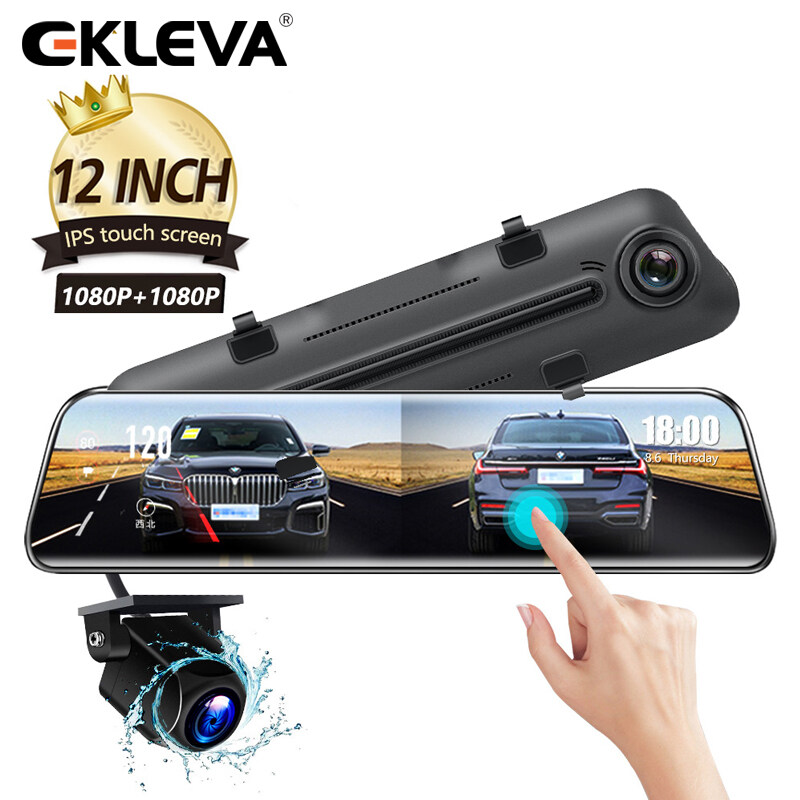 Gương Chiếu Hậu EKLEVA 12 Inch Stream Media Mirror Camera Ô Tô Ống Kính Kép FHD 1080P DVR Cho Xe Hơi Gương Chiếu Hậu Camera Bộ Thu Video Hành Trình
