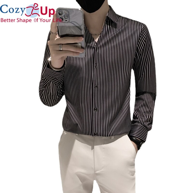 Cozy up áo sơ mi nam dài tay mới có ve áo kẻ sọc kiểu anh dáng ôm