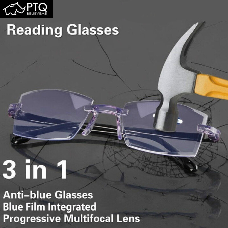 PTQ Reading Glasses Anti-blue Light Anti-radiation Scratch High-definition Lightweight Frameless 0-4.0 Reading Glasses