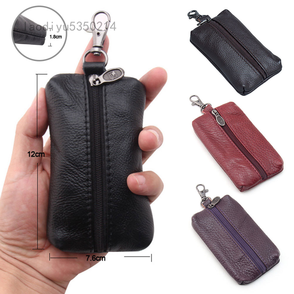 Unisex Da Thật Key Case Ví Túi Túi Keychain Chủ Với Vòng Chìa Khóa Và Dây Kéo
