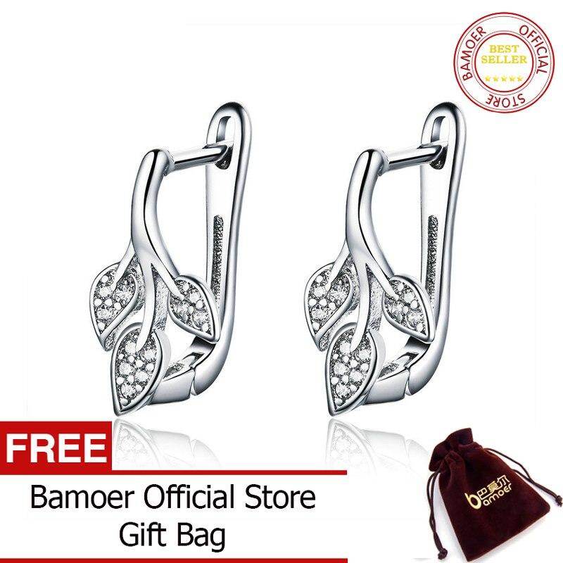BAMOER Bông Tai Dạng Hạt Hình Lá Mùa Thu Hàng Mới Về Thời Trang Trang Sức Thời Trang Mạ Bạch Kim Cho Nữ YIE133 Tháng 2