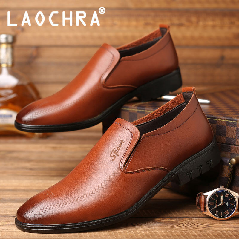 Laochra Phong Cách Công Sở Cho Nam Giày Tây Da Mềm Giày Nam Thời Trang Giày Cưới Lịch Sự Nam Trượt Trên Giày Oxford Văn Phòng Cho Nam Màu Đen