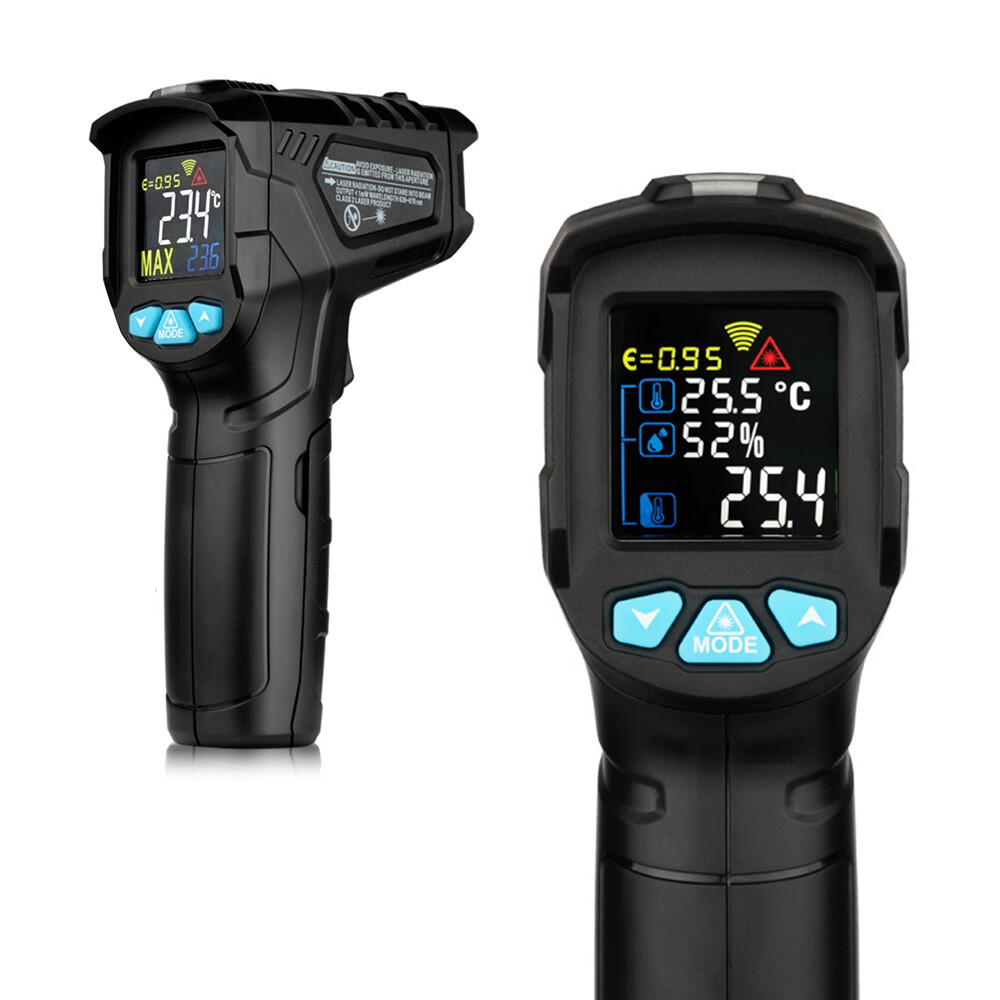 -50~800°C Industrial Digital Infrared Ther-mometer Handheld Infrared LCD Temperature Meter Gauge Non-contact IR Pyrometer Hygrometer Industrial Temperature Tester