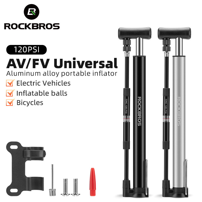 Rockbros bơm xe đạp 120psi bơm hơi di động bơm xe đạp có đồng hồ đo bơm van av fv schrader presta phụ kiện đạp xe