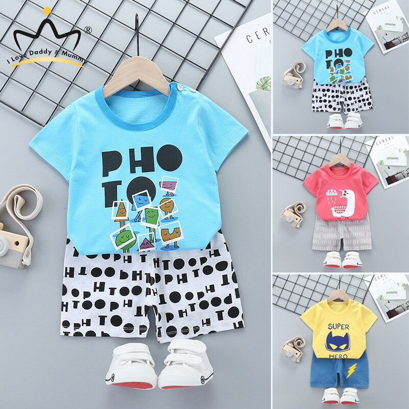 I Love Daddy & Mummy Bộ Đồ Ngắn Tay Cho Trẻ Em Bé Trai Bé Gái Terno Bộ Đồ Trẻ Em Bằng Cotton Bộ Đồ Hai Món Áo Thun Và Quần Short