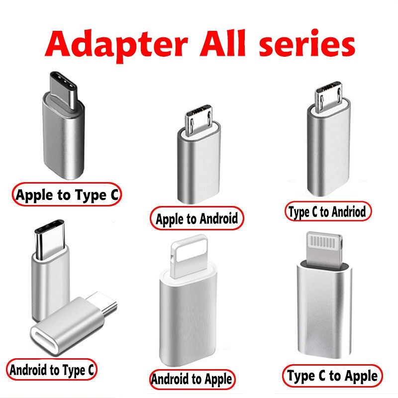 [Tất Cả Các Dòng] Bộ Chuyển Đổi Micro USB Sang Type-C Sang Lightning Bộ Chuyển Đổi Android iPhone Type C Đầu Nối Cáp Sạc Đồng Bộ Dữ Liệu USB Micro Sang USB-C Sang Type-C Kim Loại Bạc Mờ Sạc Nhanh Hợp Kim Nhôm