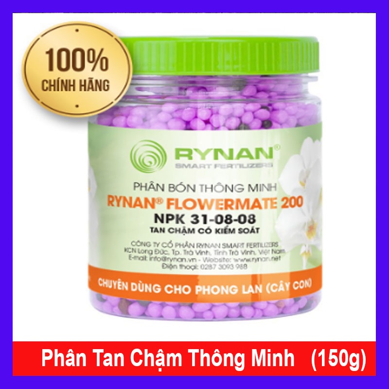 Phân tan chậm thông minh Rynan Flowermate 200 NPK 31-08-08 chuyên dùng cho phong lan cây con