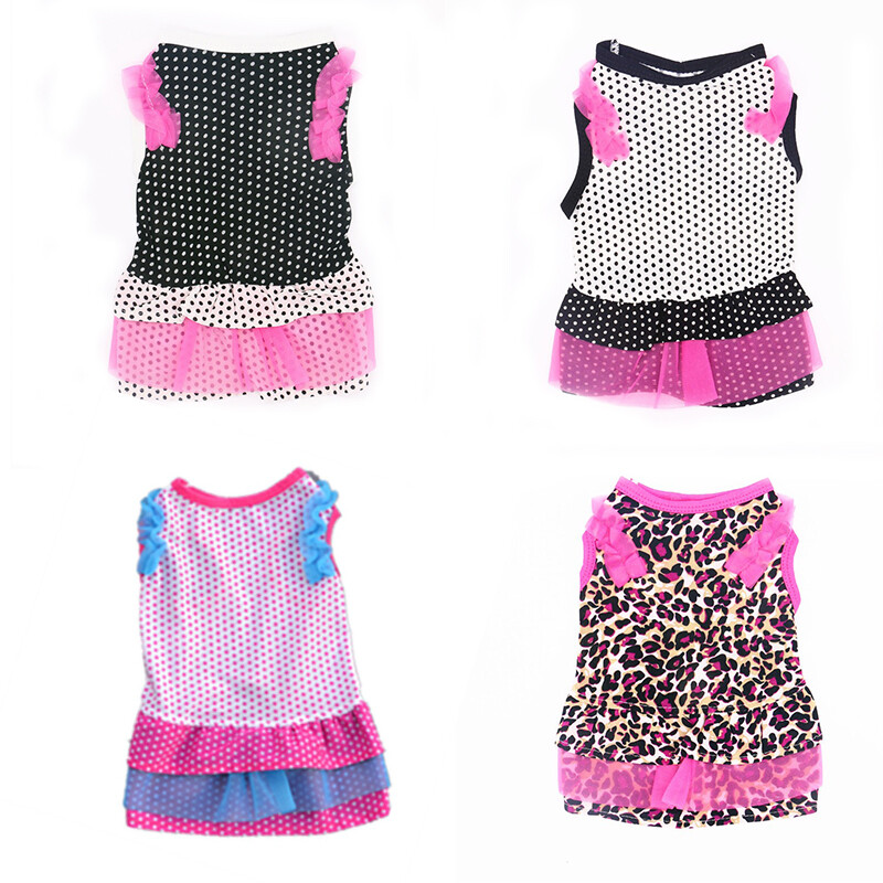 YUNYUAN Chó Nhỏ Quần Áo Ruffle Dot Cotton Leopard Gạc Váy Công Chúa Váy Cho Chó Nữ Shihtzu Pomeranian Teddy Chow Chow